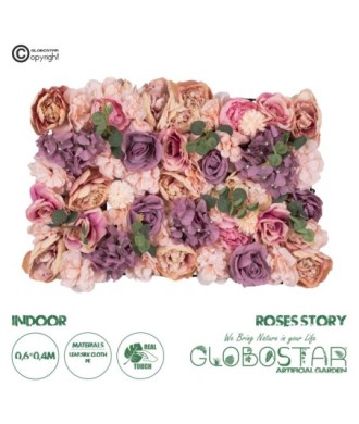 GloboStar® Artificial Garden ROSES STORY PINK 78337 Τεχνητό Διακοσμητικό Πάνελ Λουλουδιών - Κάθετος Κήπος σύνθεση Αμβροσία Μ60 x Π40 x Υ6cm